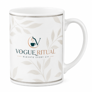 Vogueritual White Leaf Pattern Ceramic Coffee Mug Set