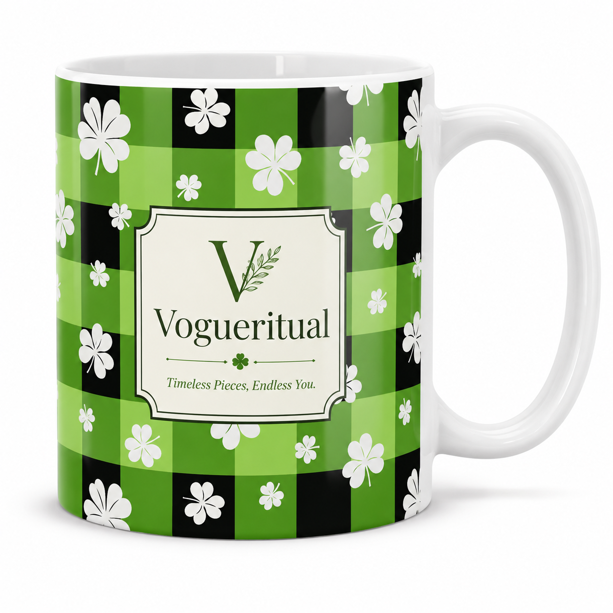 Vogueritual Colorful Coffee Mug Plaid Shamrock Clover