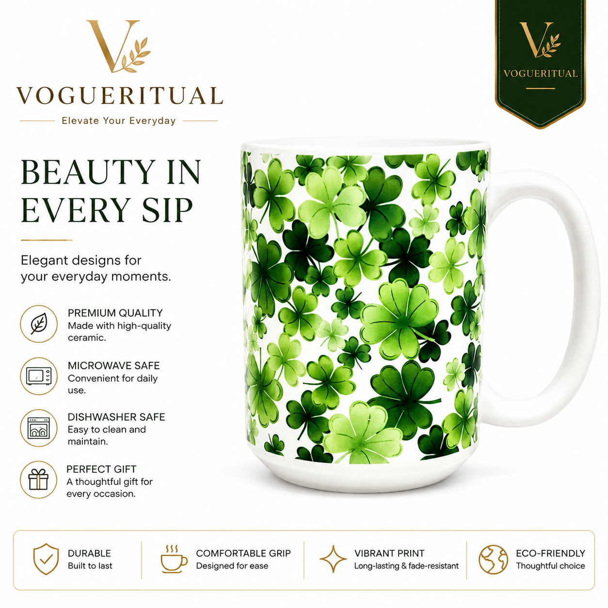 Vogueritual Colorful Coffee Mug Plaid Shamrock Clover - Image 3
