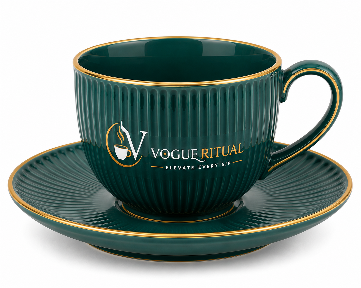 VOGUE RITUAL Luxury Ribbed Tea Cup & Saucer Set